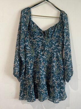 CITY VIBE Teal Floral Long Sleeve Peasant Dress 9